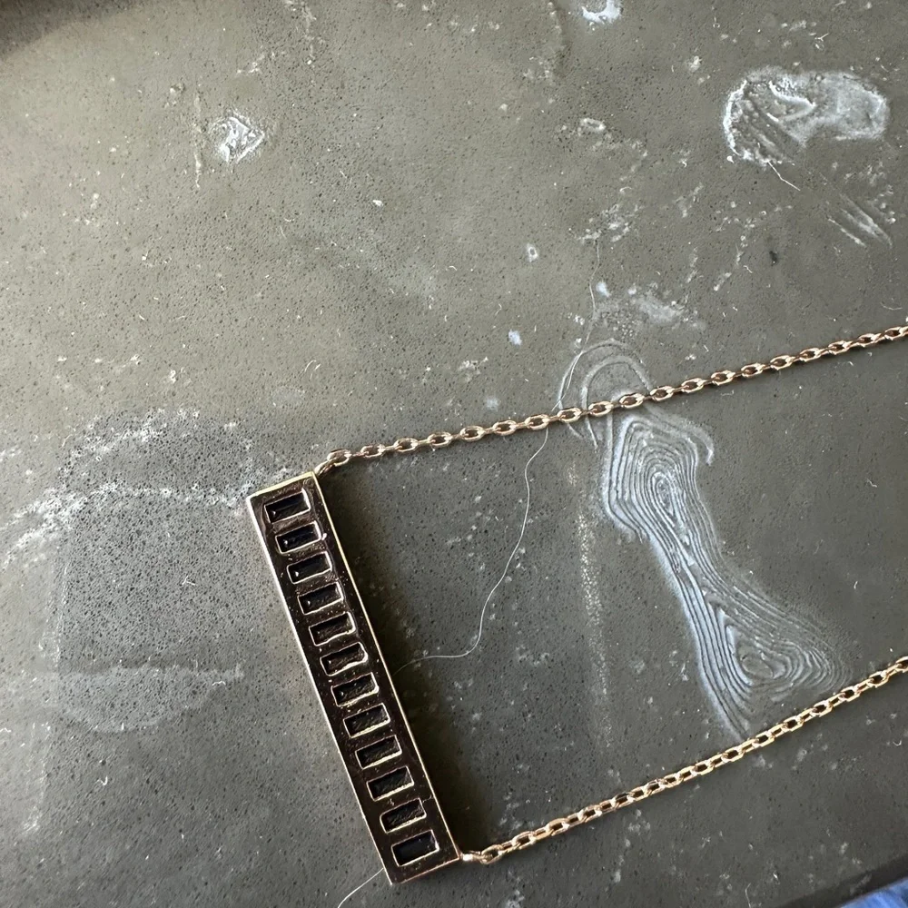 Elegant rose gold late over silver Blue stone Bar Necklace